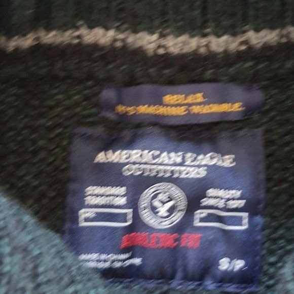 American Eagle Mens Fair Isle Green Knit Sweater - Picture 7 of 8